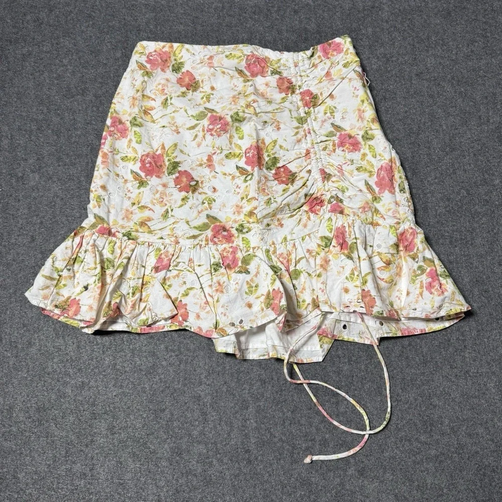 Zara Womens Floral Ruched Eyelet Mini Skirt Size XS Y2K Coquette